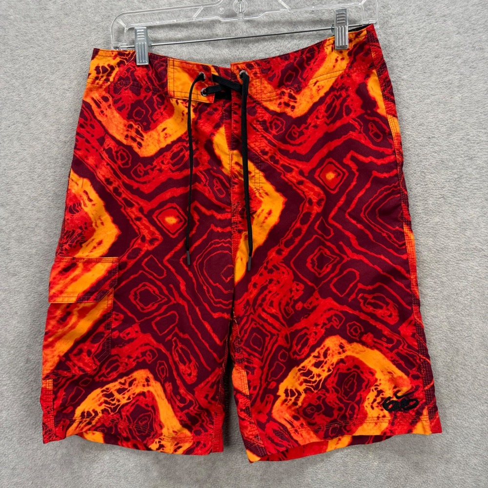 Nike 6.0 Board Shorts Mens 30 Red Orange Topo Print Beach Swim Trunks 387386-613